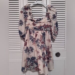 Abercrombie & Fitch emerson poplin puff sleeve mini dress in cream floral print
